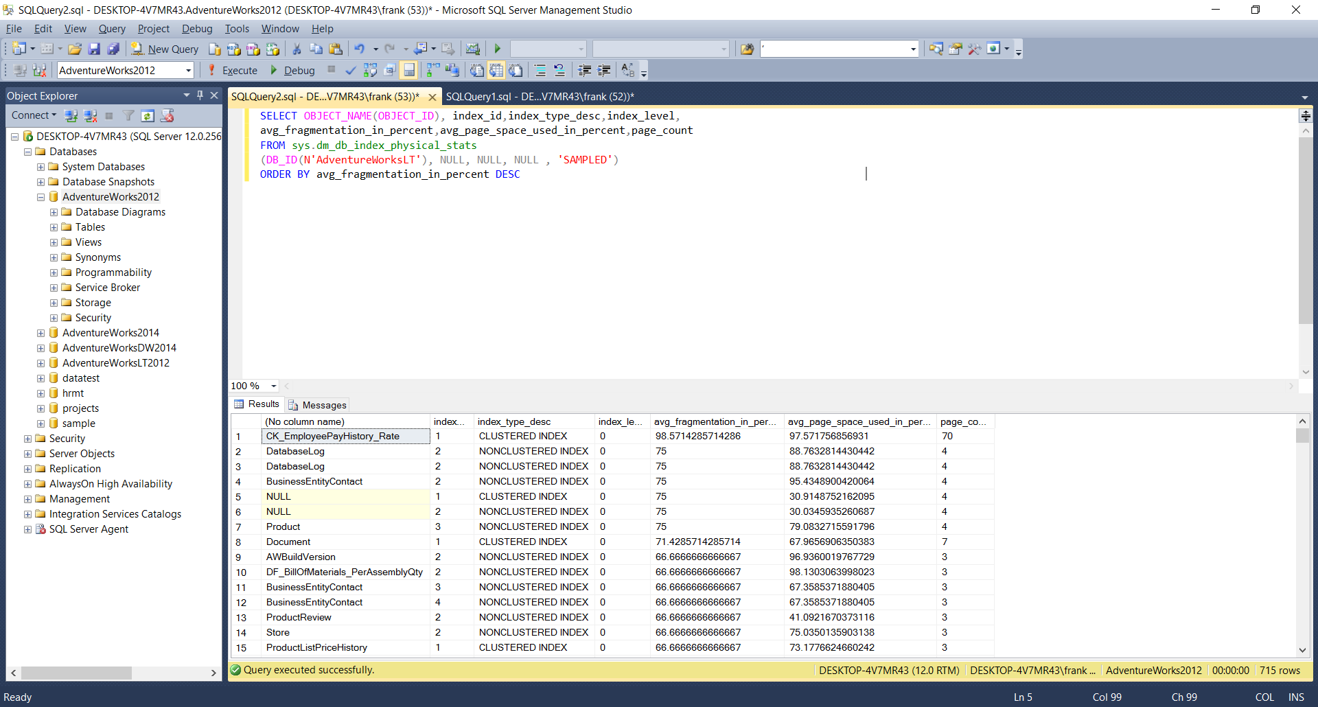 Index Fragmentation Information DMV